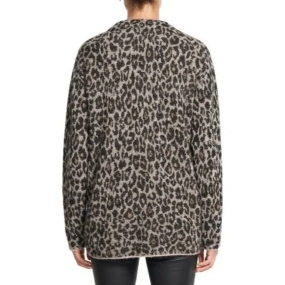 NEW THEORYsize L Leopard Print Jacquard Cardigan Alpaca Blend Button $395